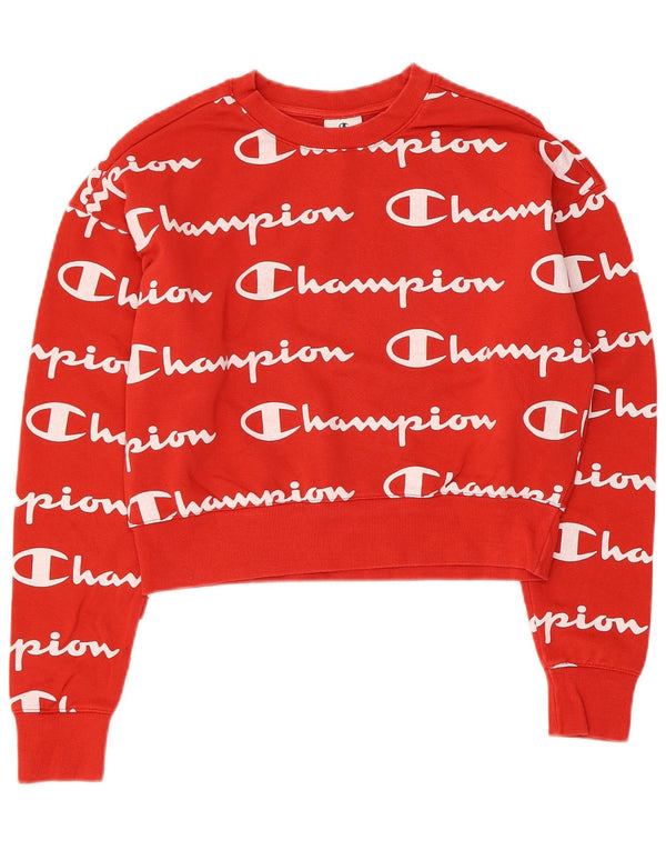 Felpa oversize con grafica corta Champion da donna UK 6 XS rosso cotone