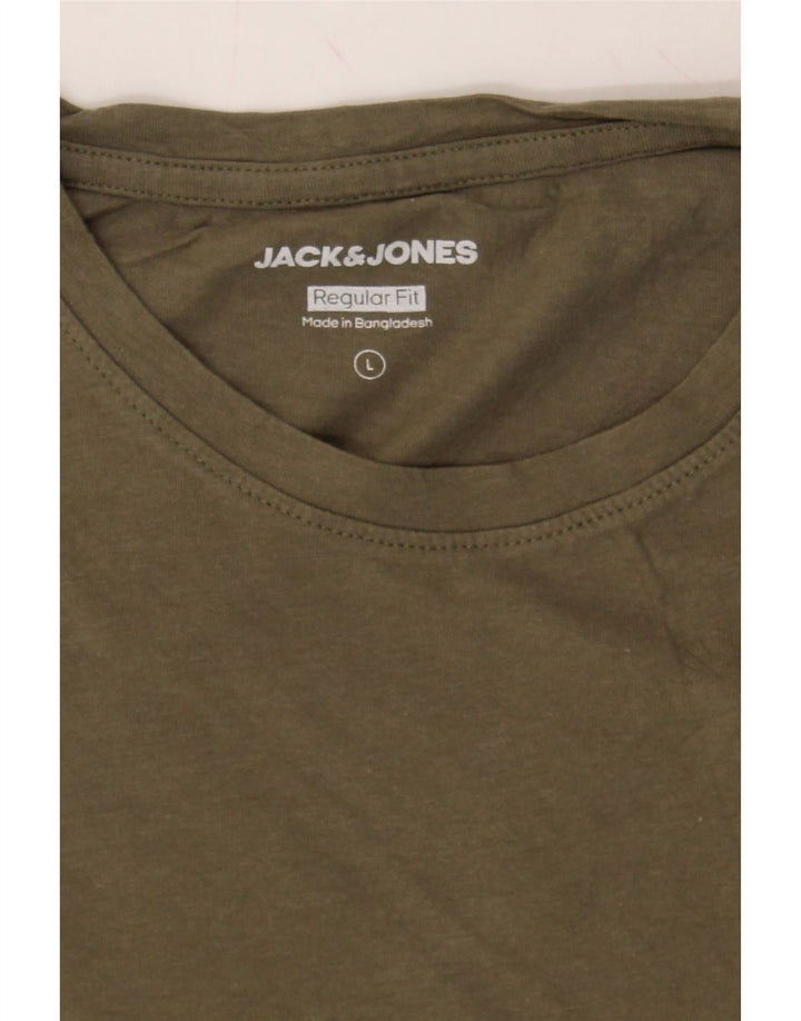 JACK & JONES Mens Regular Fit T-Shirt Top Large Khaki Cotton Vintage Jack & Jones and Second-Hand Jack & Jones from Messina Hembry 