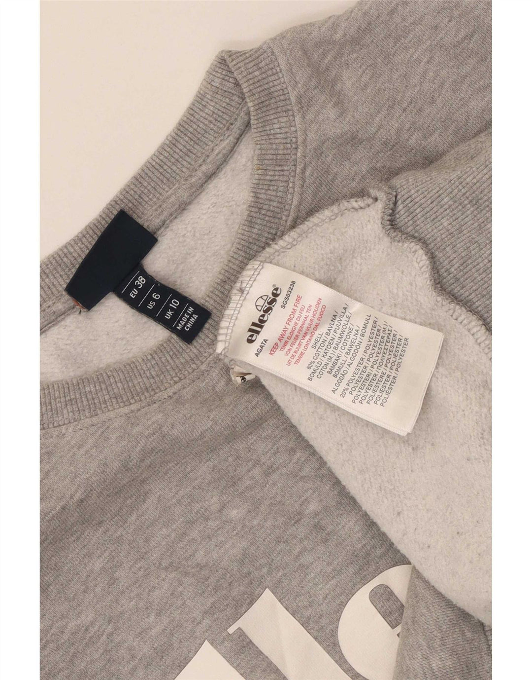 Ellesse Womens Graphic Oversized Sweatshirt Jumper UK 10 Small Grey Flecked