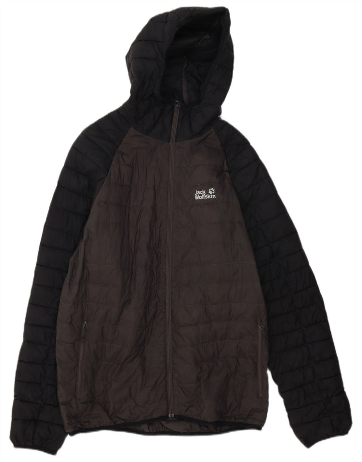 Jack Wolfskin Mens Hooded Padded Jacket UK 40 Large Grey Colourblock