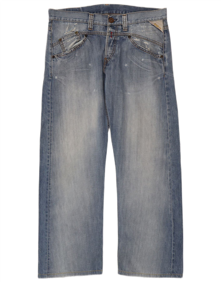 Replay Mens Distressed Straight Jeans W34 L30 Blue Cotton