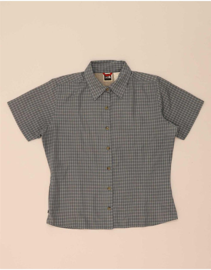 The North Face Womens Short Sleeve Shirt UK 14 Medium Grey Check Polyester