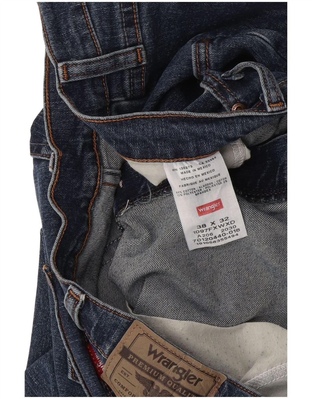 Wrangler Mens Straight Jeans W38 L32 Blue Cotton