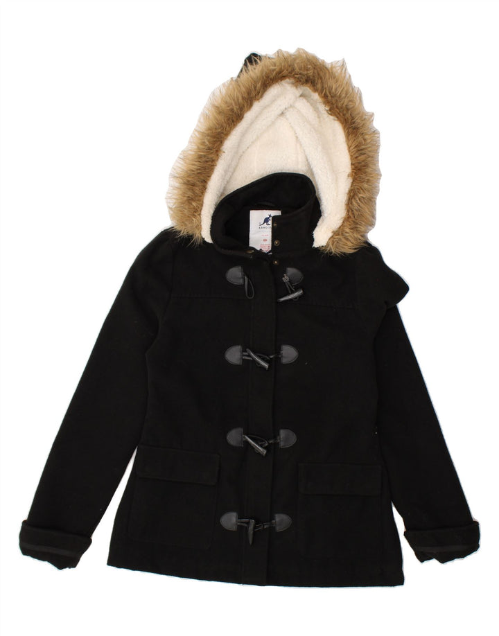 KANGOL Womens Hooded Duffle Jacket UK 10 Small  Black Polyester Vintage Kangol and Second-Hand Kangol from Messina Hembry 