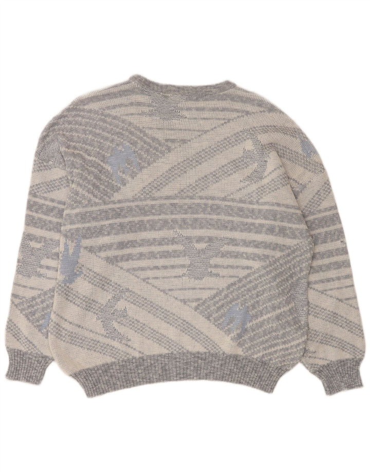 Vintage Mens Crew Neck Jumper Sweater IT 50 Medium Grey Geometric