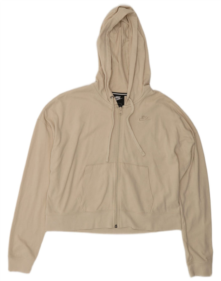 Nike Womens Oversized Zip Hoodie Sweater UK 10 Small Beige Polyester
