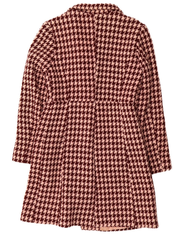 Vintage Womens Overcoat UK 10 Small Burgundy Houndstooth Wool