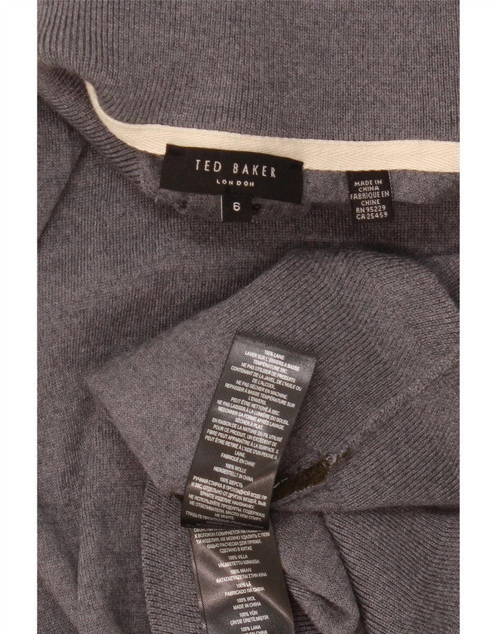 TED BAKER Herre Zip Neck Jumper Sweater Størrelse 6 2XL Grå Uld