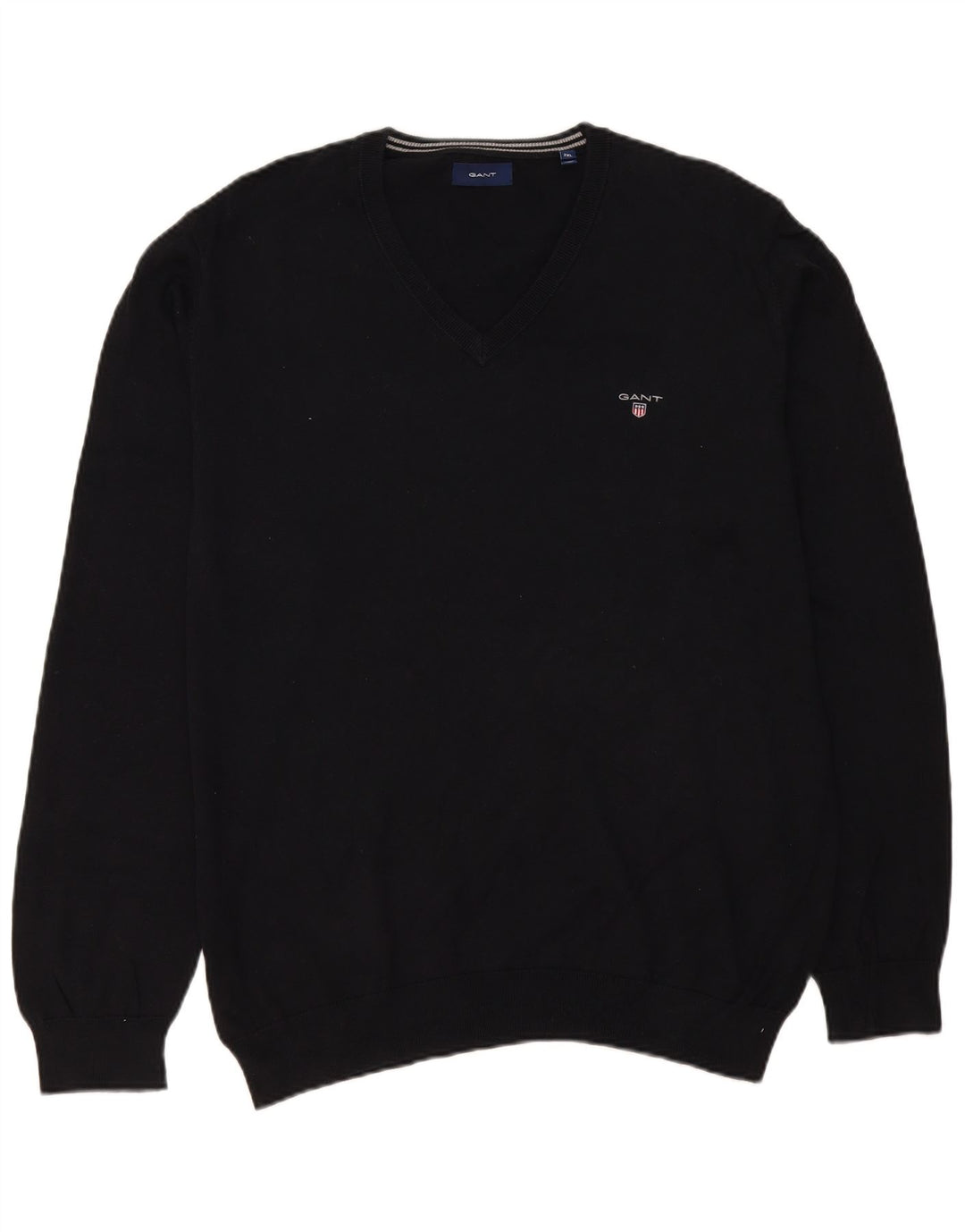 Gant Mens V-Neck Jumper Sweater 2XL Black Cotton