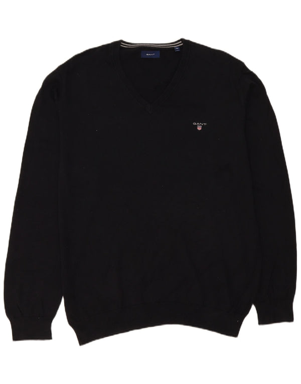 Gant Mens V-Neck Jumper Sweater 2XL Black Cotton