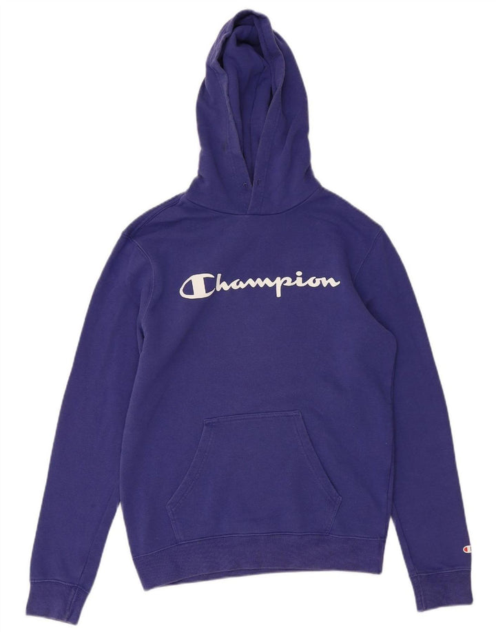 CHAMPION Suéter com capuz gráfico masculino pequeno roxo