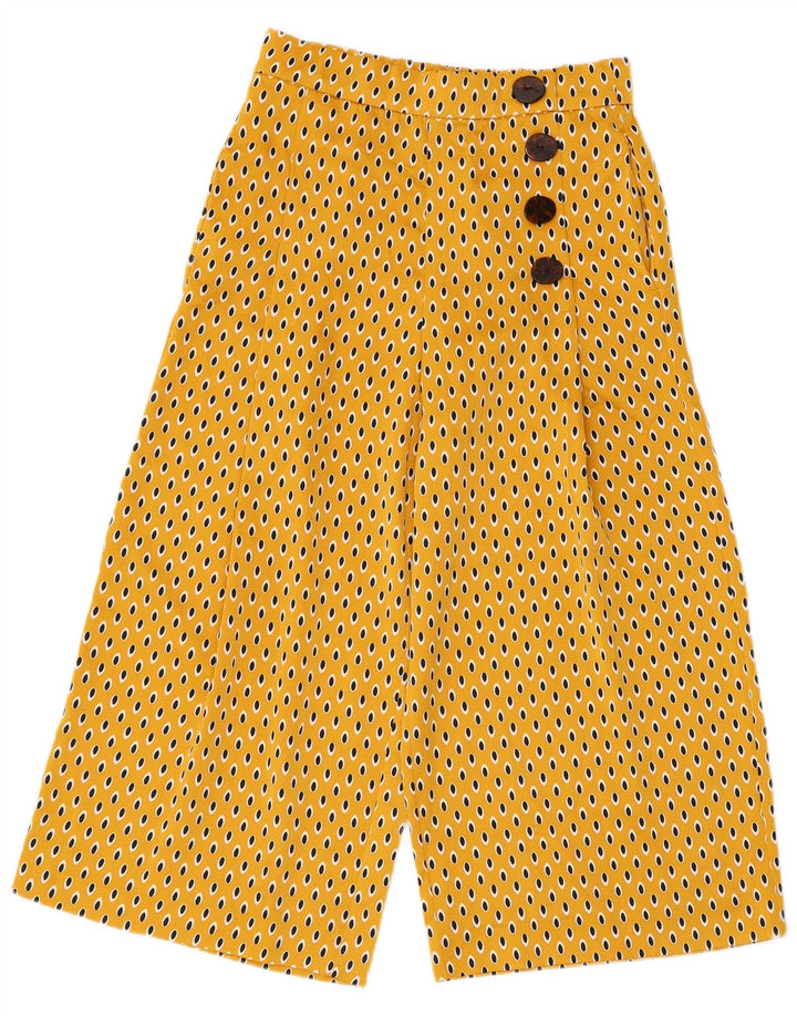 Zara Womens Capri Trousers XS W24 L21 Yellow Spotted Polyester