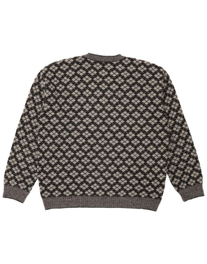 Gioferrari Mens V-Neck Jumper Sweater IT 54 XL Grey Argyle/Diamond