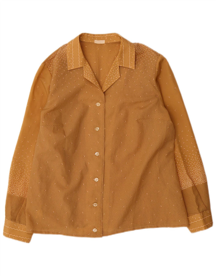 Vintage Womens Shirt Blouse UK 14 Large Brown Geometric Polyester