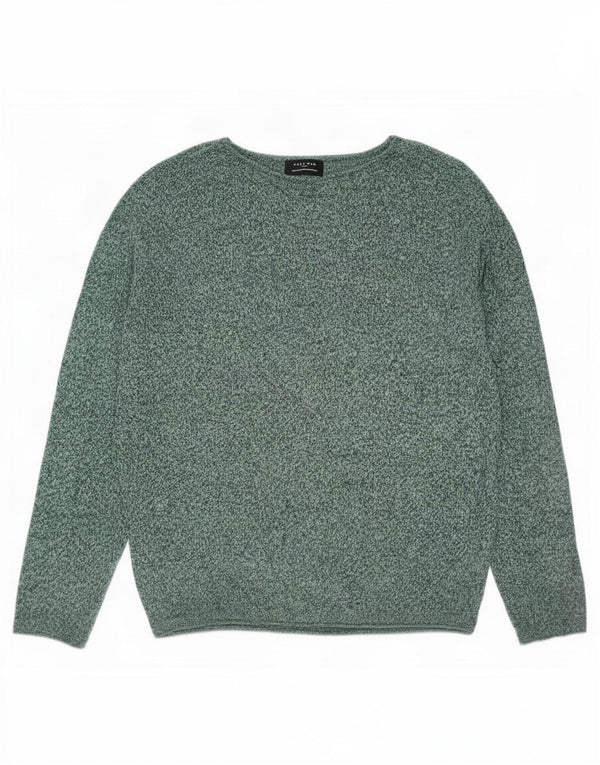 Zara Mens Boat Neck Jumper Sweater Medium Green Cotton