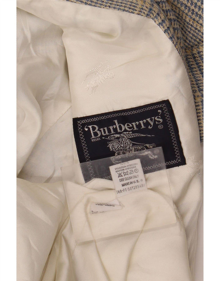 Burberrys Damen-Blazer mit 3 Knöpfen, UK 12, Mittelblau mit Hahnentrittmuster
