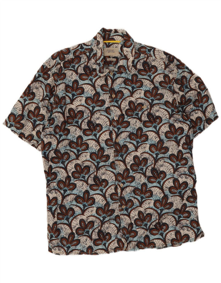 Camel Active Camisa de manga corta para hombre con corte regular y estampado floral multicolor grande