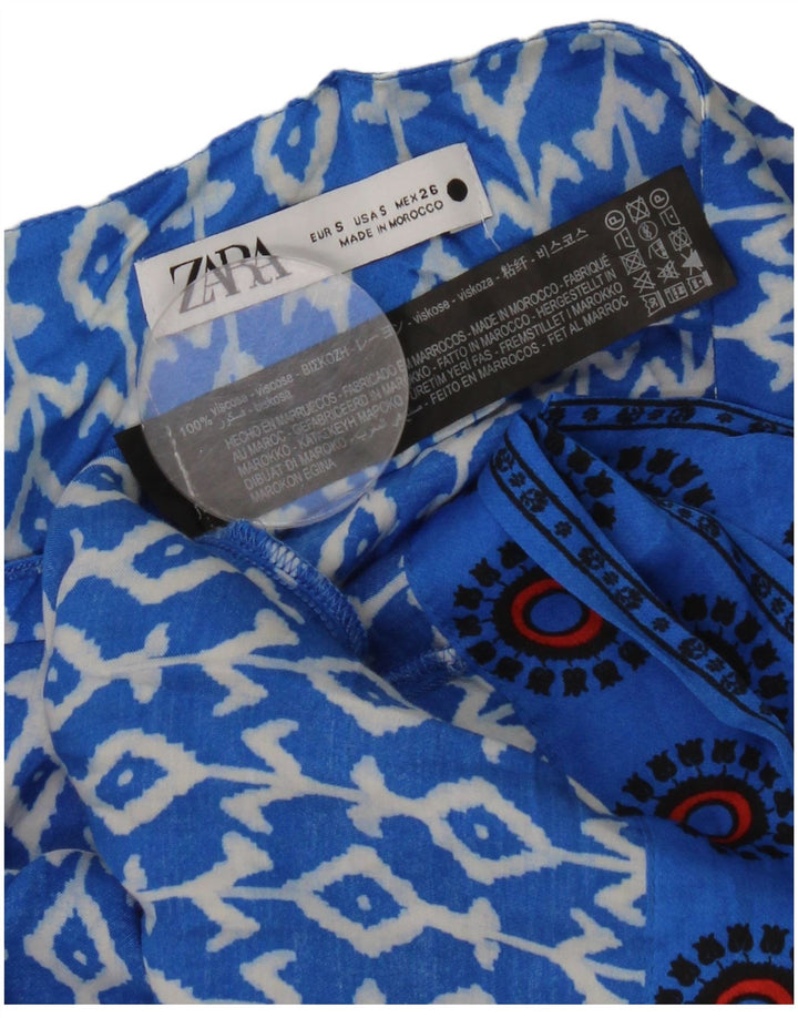 Zara Womens Wrap Skirt Small W26 Blue Geometric Viscose