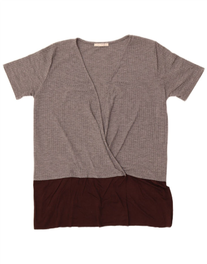Zara Womens Blouse Top UK 16 Large Grey Colourblock
