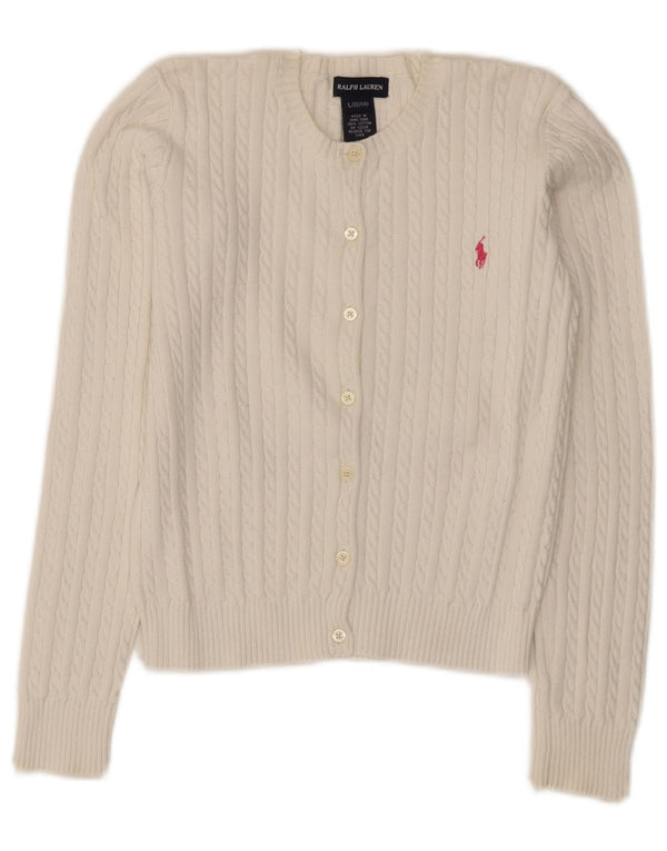 Ralph Lauren Girls Crop Cardigan Sweater 12-13 År Stor Hvid Bomuld