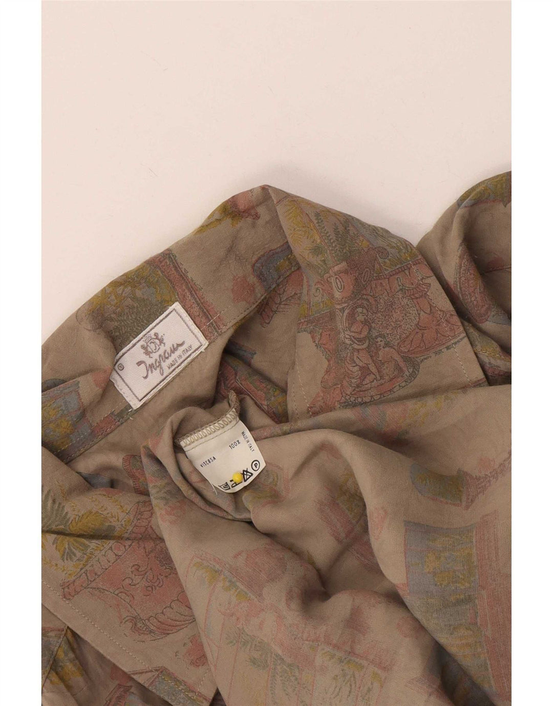 Ingram Mens Graphic Short Sleeve Shirt XL Beige Viscose