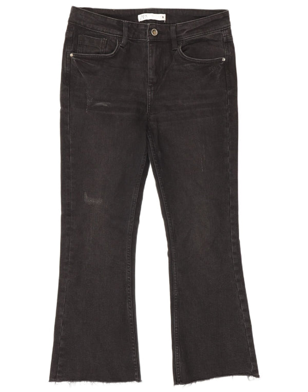 Zara Womens Bootcut Cropped Jeans EU 36 XS W26 L24 Black Cotton