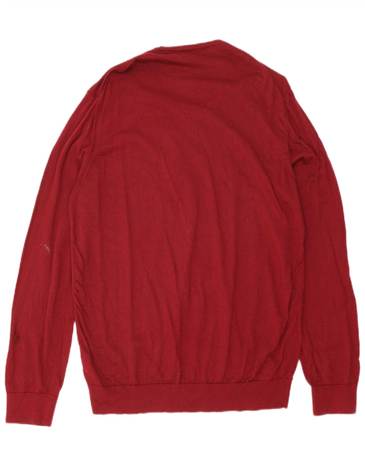 MARKS & SPENCER Mens V-Neck Jumper Sweater 2XL Red Merino Wool