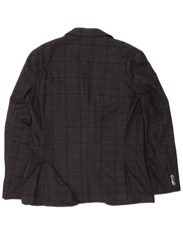 Hugo Boss Mens 2 Button Blazer Jacket EU 56 3XL Navy Blue Check Wool