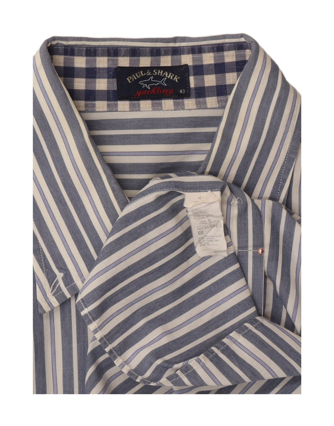Paul & Shark Mens Shirt Size 43 Large Blue Striped Cotton