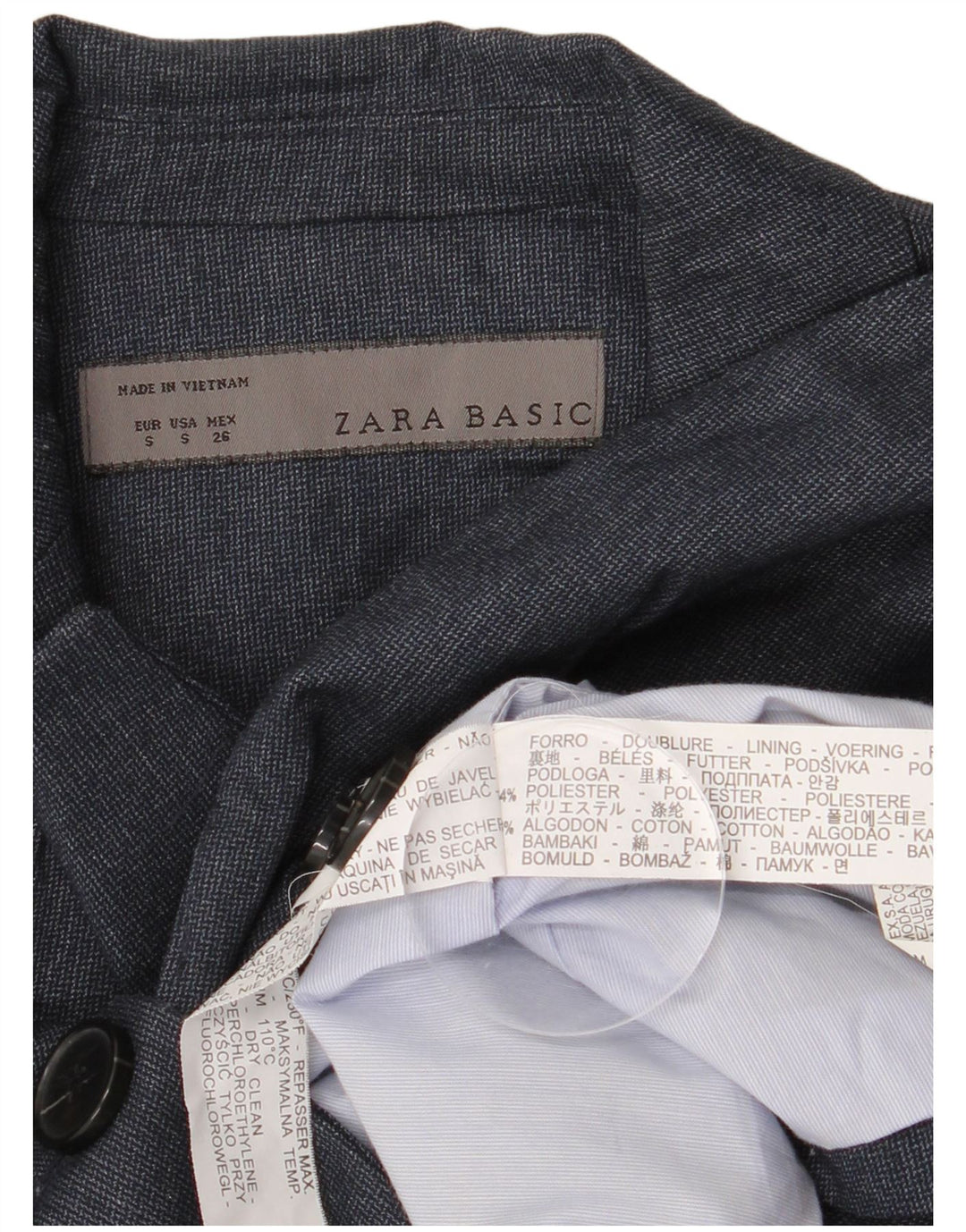 Zara Womens 1 Button Blazer Jacket UK 10 Small Navy Blue Polyester