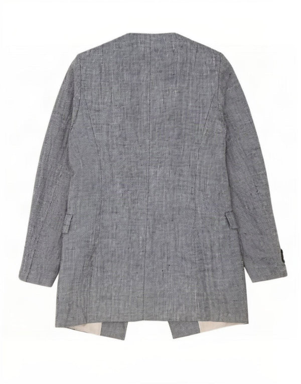 Giacca blazer aperta lunga da donna Zara UK 12 Lino blu medio