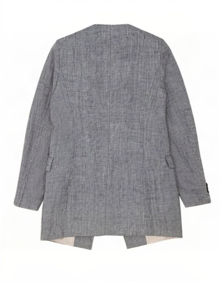 Giacca blazer aperta lunga da donna Zara UK 12 Lino blu medio
