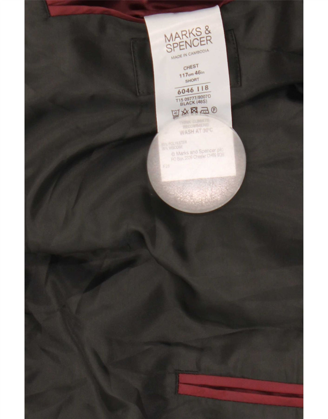 Marks & Spencer Chaqueta tipo blazer de 2 botones para hombre UK 46 XL Bloque de color negro