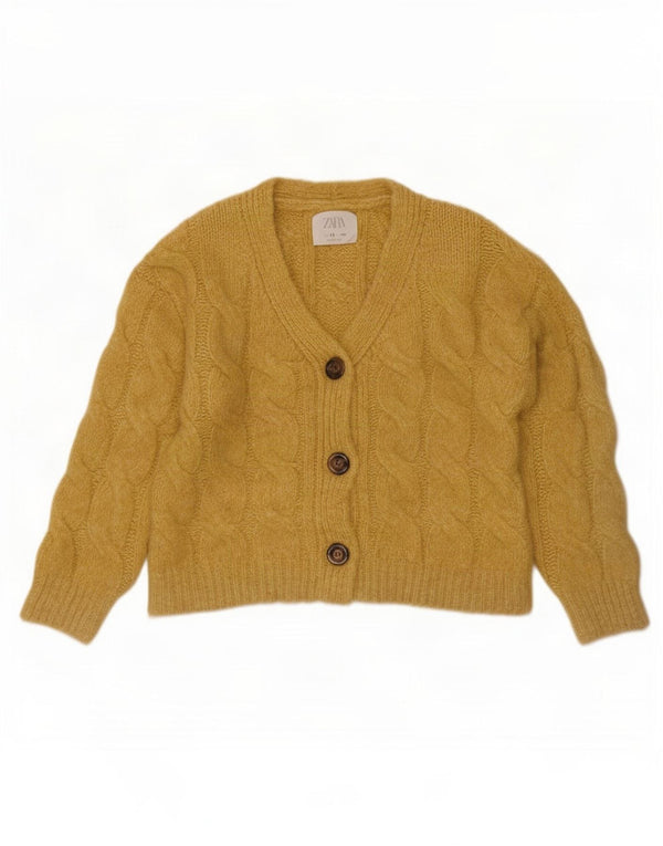 Zara Girls Crop Cardigan Sweater 8-9 Years Yellow Acrylic