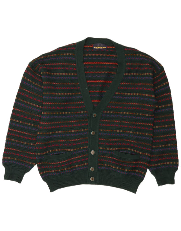 Il Granchio Mens Cardigan Sweater Medium Green Striped Wool