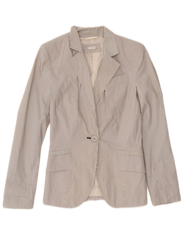 Giacca blazer da donna a 1 bottone Zara UK 4 XS poliestere gessato bianco