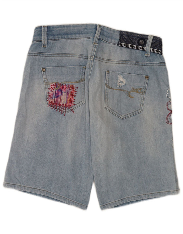 Desigual Womens Graphic Distressed Denim Shorts W28 Medium Blue Floral