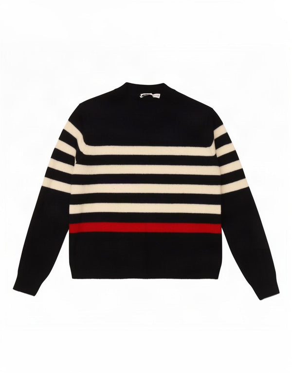 Zara Womens Crop Turtle Neck Jumper Sweater UK 14 Medium Navy Blue Striped