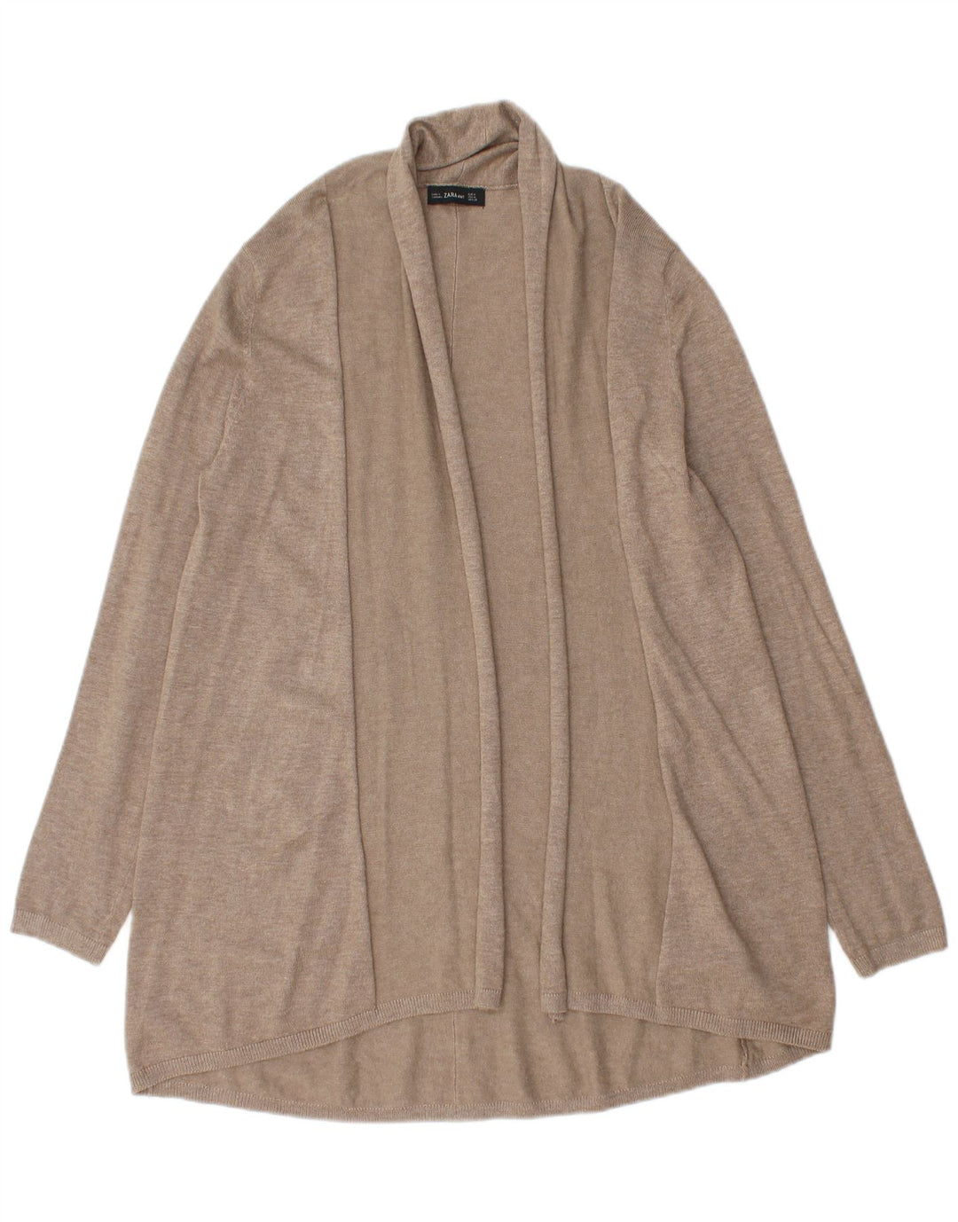 Zara Womens Longline Open Cardigan Sweater UK 12 Medium Beige Viscose