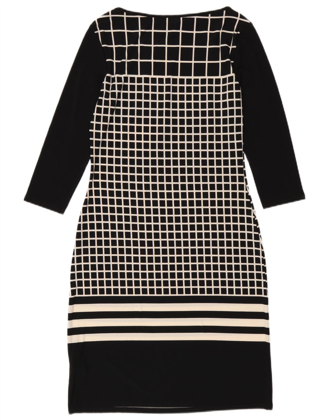 Marks & Spencer Womens 3/4 Sleeve Sheath Dress UK 8 Small Black Check