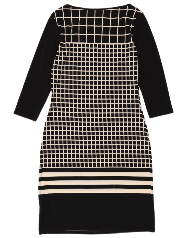 Marks & Spencer Womens 3/4 Sleeve Sheath Dress UK 8 Small Black Check
