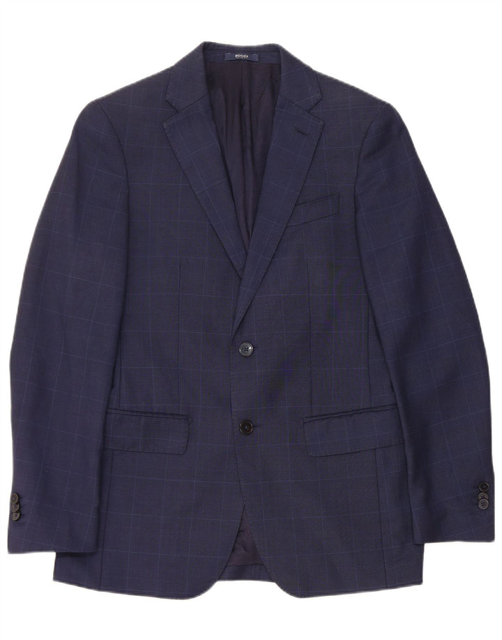 BOGGI Mens Milano 2 Button Blazer Jacket IT 44 XS Navy Blue Check Wool