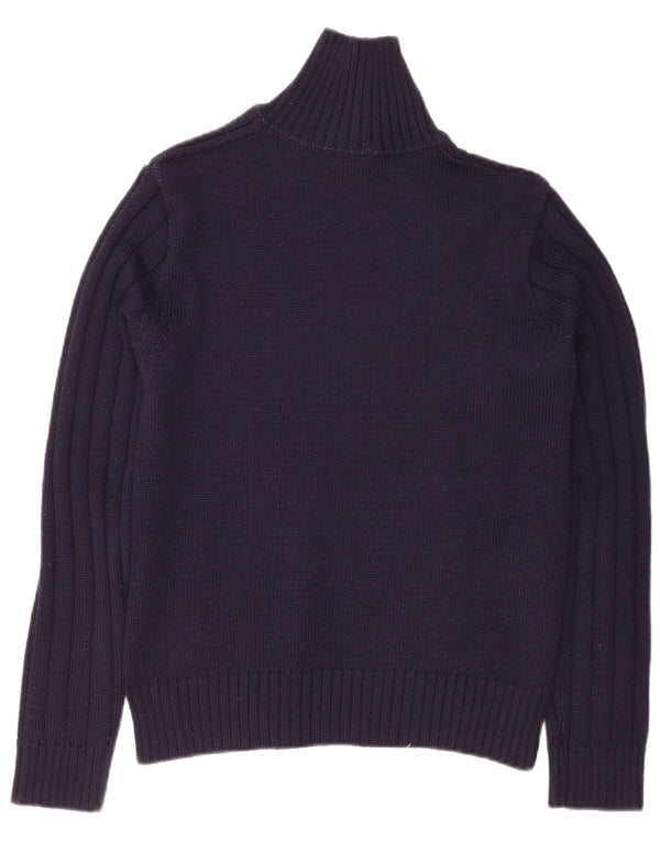 Nara Maglie Dame Zip Neck Jumper Sweater UK 14 Medium Navy Blue Wool