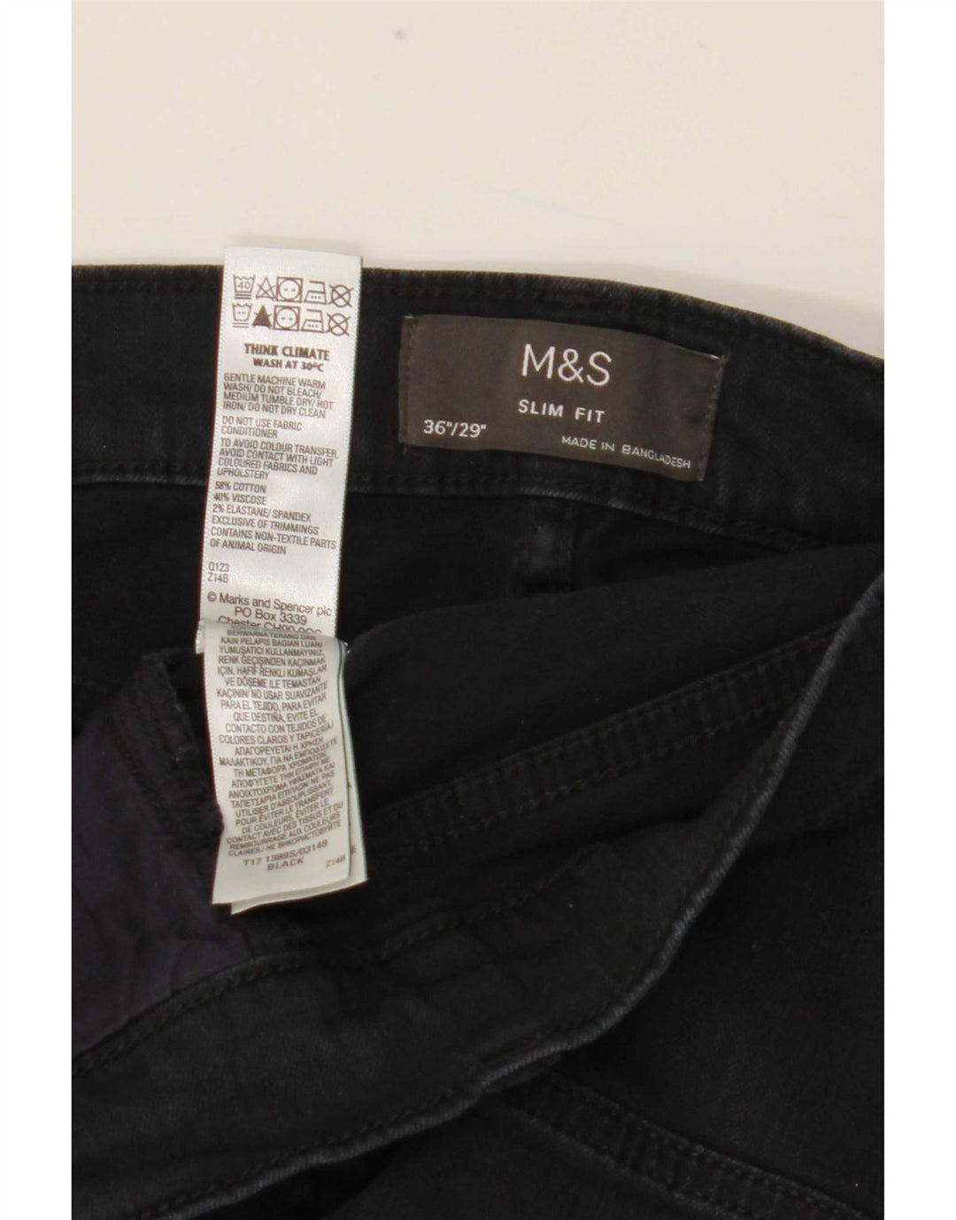 Marks & Spencer Mens Slim Jeans W36 L29 Black Cotton