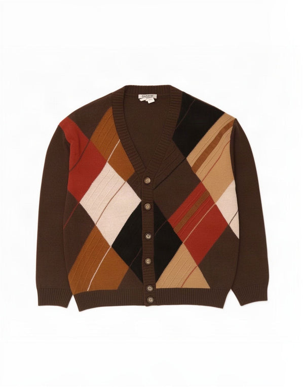 Maglione cardigan da uomo Babista UK 42/44 Large Marrone Argyle/Diamond acrilico