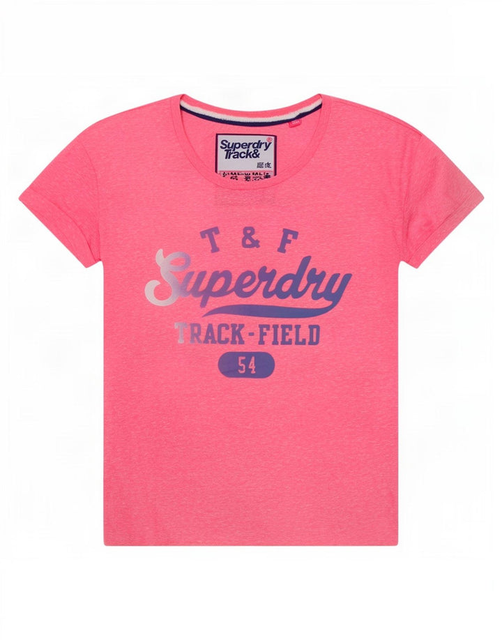 Superdry Womens Graphic T-Shirt Top UK 14 Medium Pink Flecked Polyester
