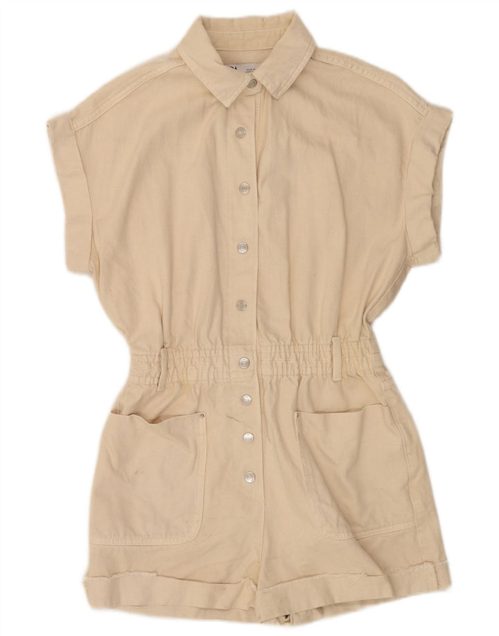 Zara Womens Denim Playsuit UK 14 Medium Beige