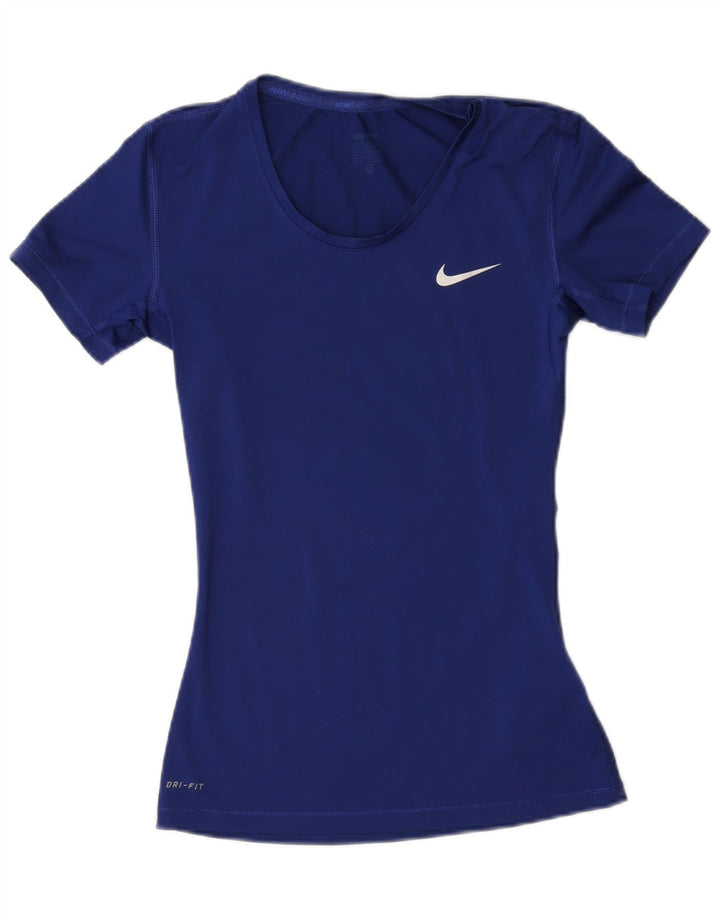 Nike Womens Dri Fit T-Shirt Top UK 10 Small Bleu Marine Polyester