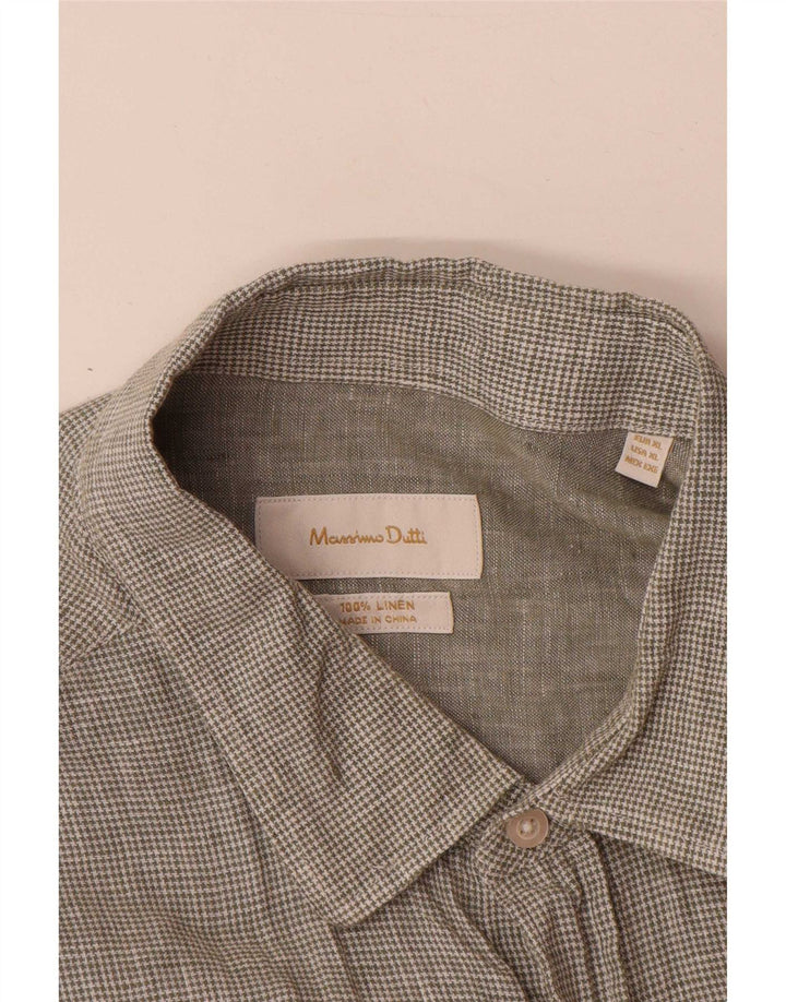 Koszula męska Massimo Dutti XL, zielona, lniana w pepitkę