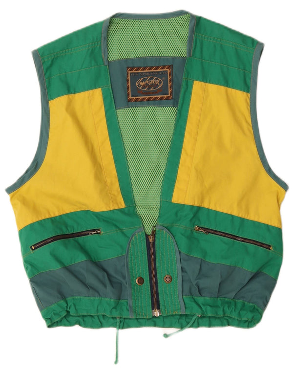 Master Mens Gilet UK 40 Large Green Colourblock Cotton